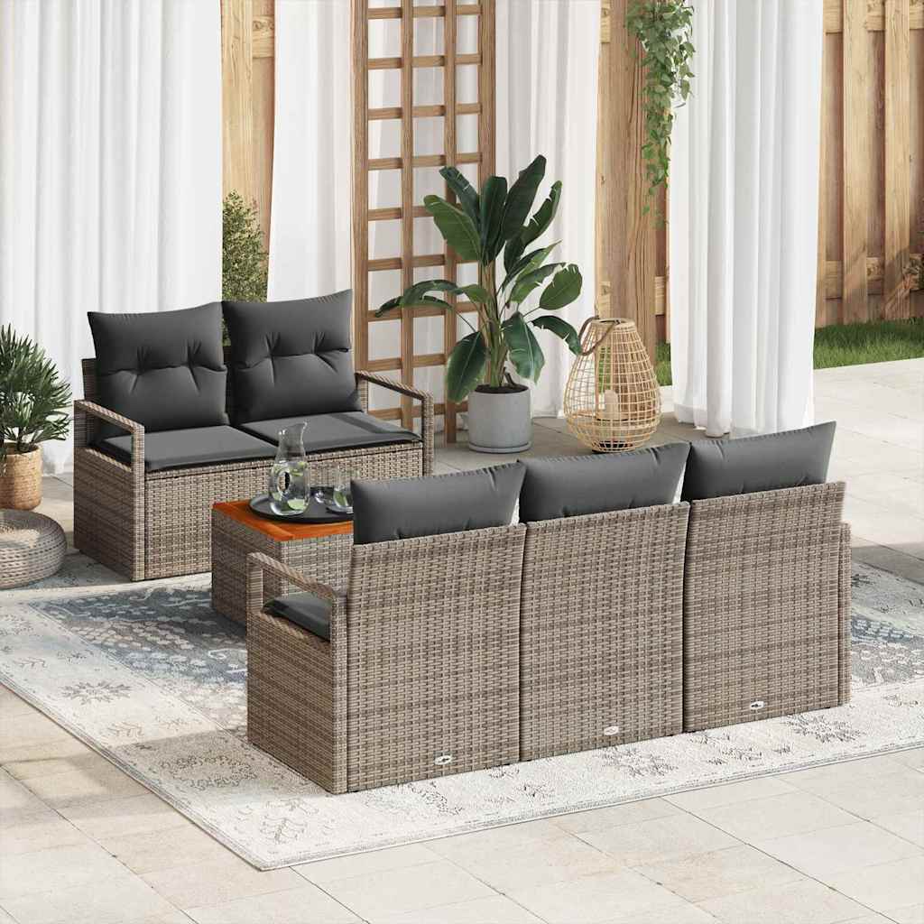 Set Divano da Giardino 6 pz Grigio polyrattan