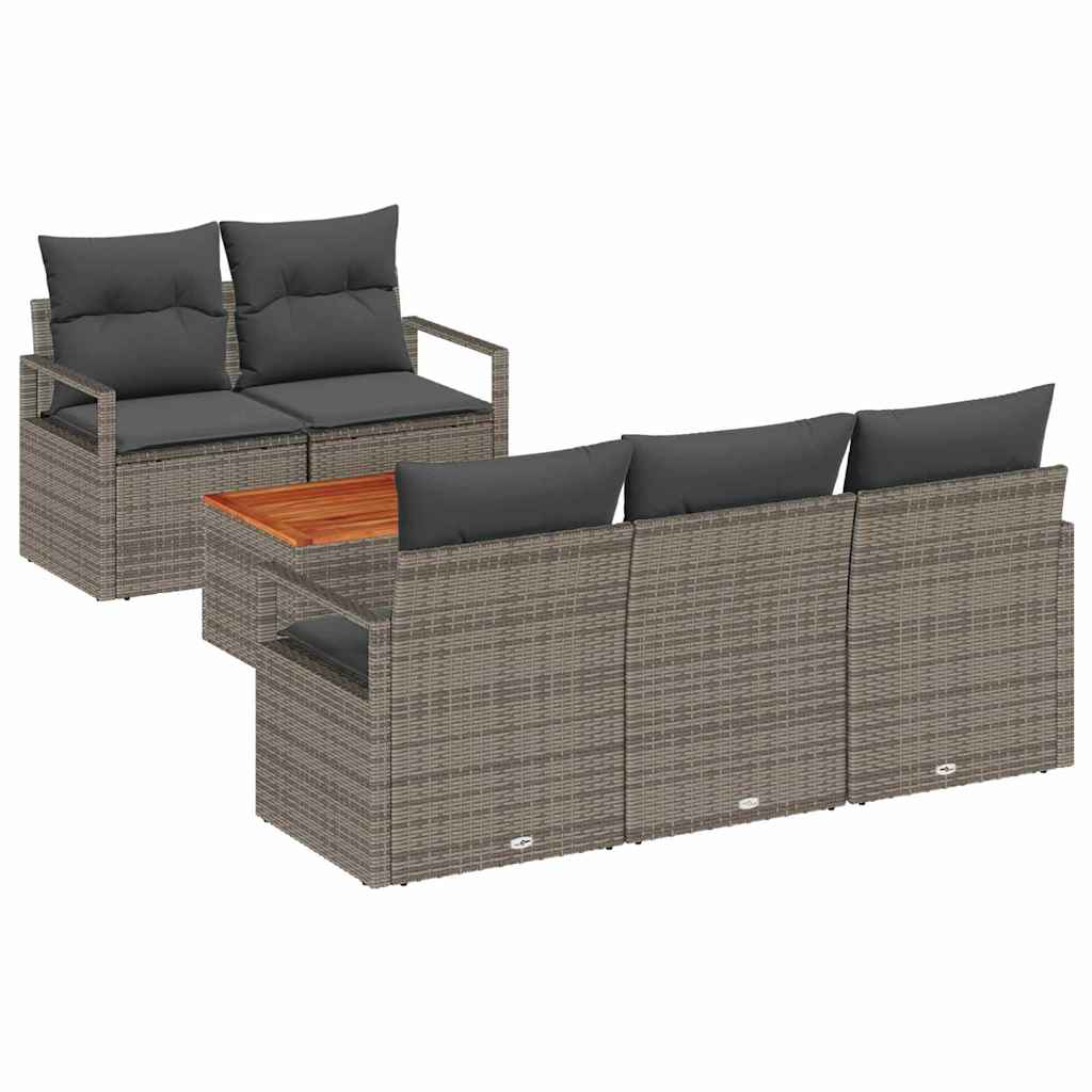 Set Divano da Giardino 6 pz Grigio polyrattan