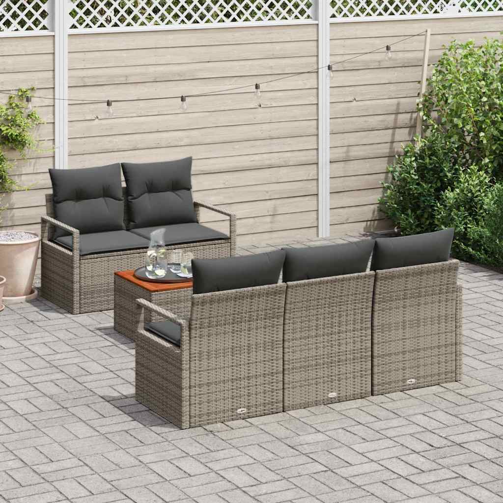 Set Divano da Giardino 6 pz Grigio polyrattan