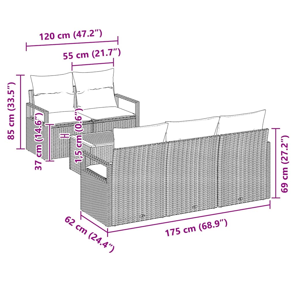 Set Divano da Giardino 6 pz Beige polyrattan