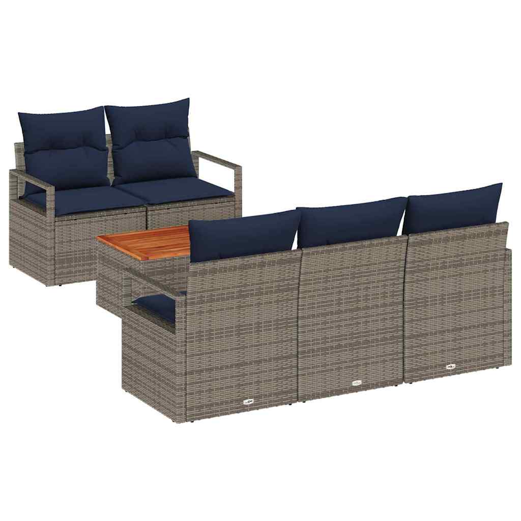 Set Divano da Giardino 6 pz Grigio polyrattan