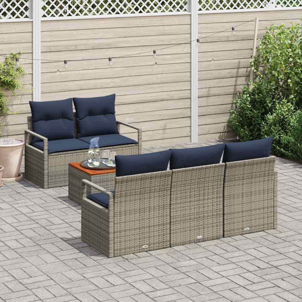 Set Divano da Giardino 6 pz Grigio polyrattan