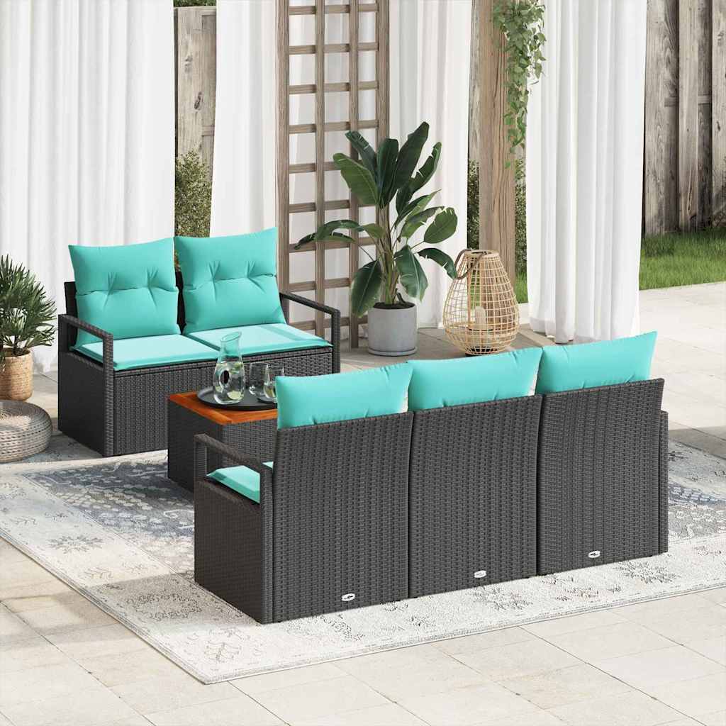 Set Divano da Giardino 6 pz Nero polyrattan