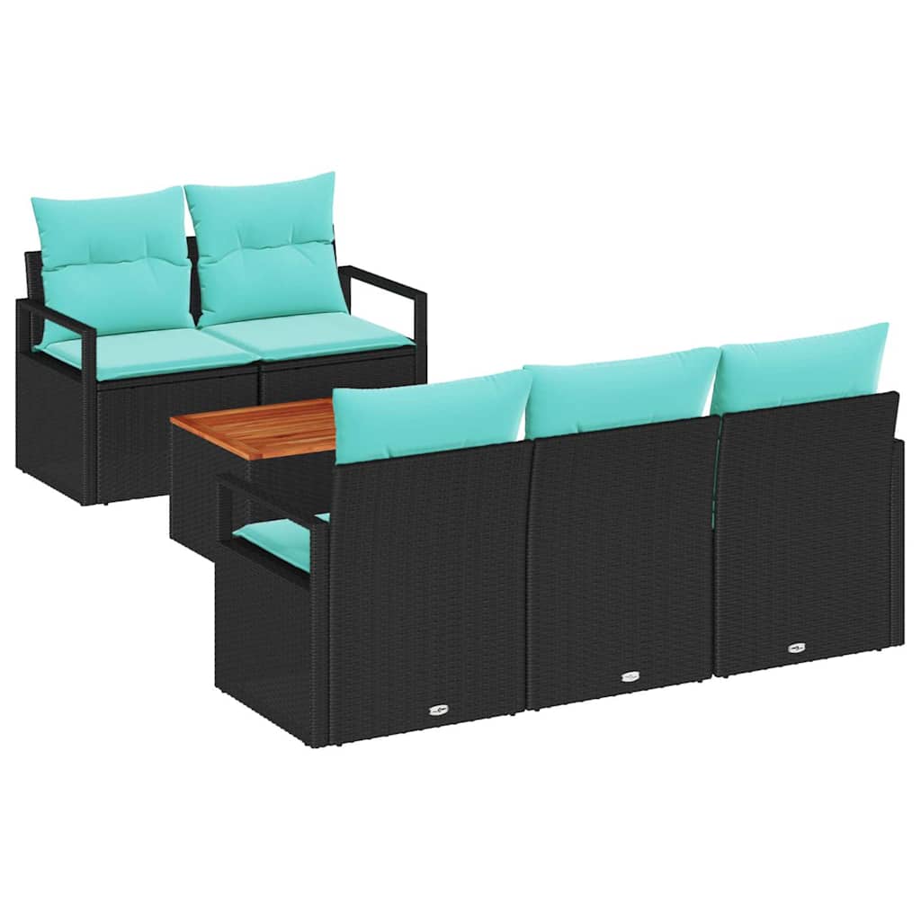 Set Divano da Giardino 6 pz Nero polyrattan