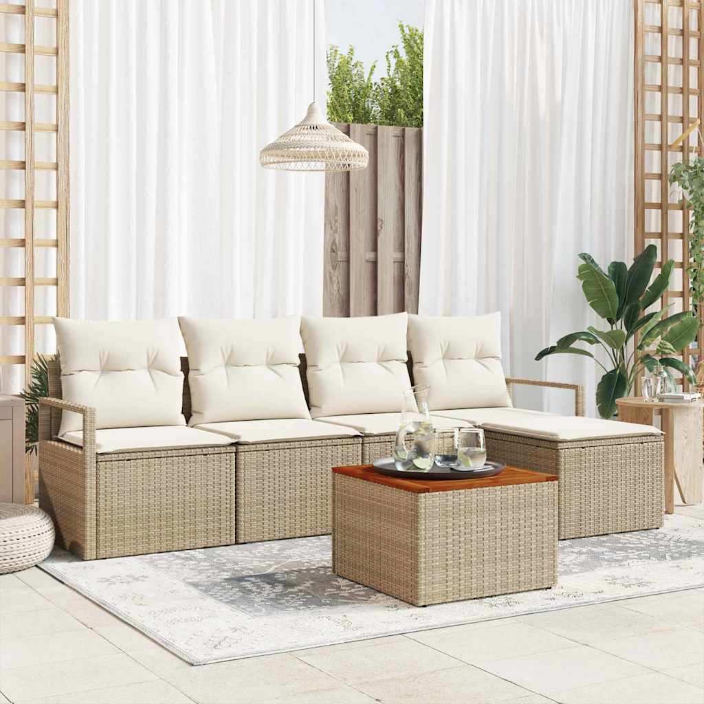 Set Divano da Giardino 6 pz Beige polyrattan