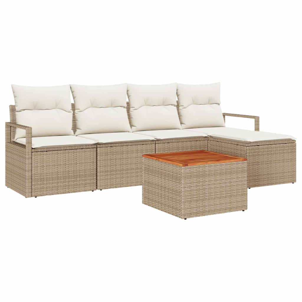 Set Divano da Giardino 6 pz Beige polyrattan