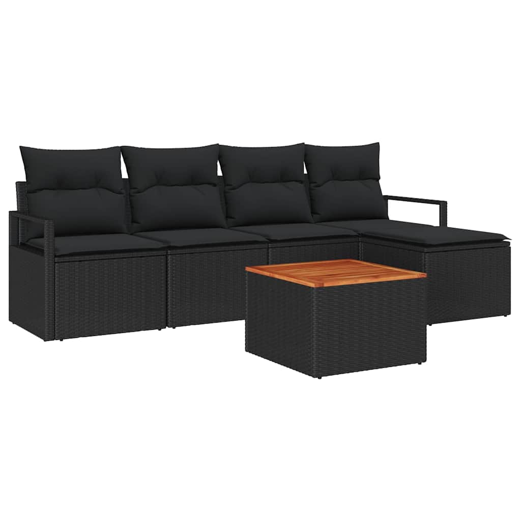 Set Divano da Giardino 6 pz Nero polyrattan