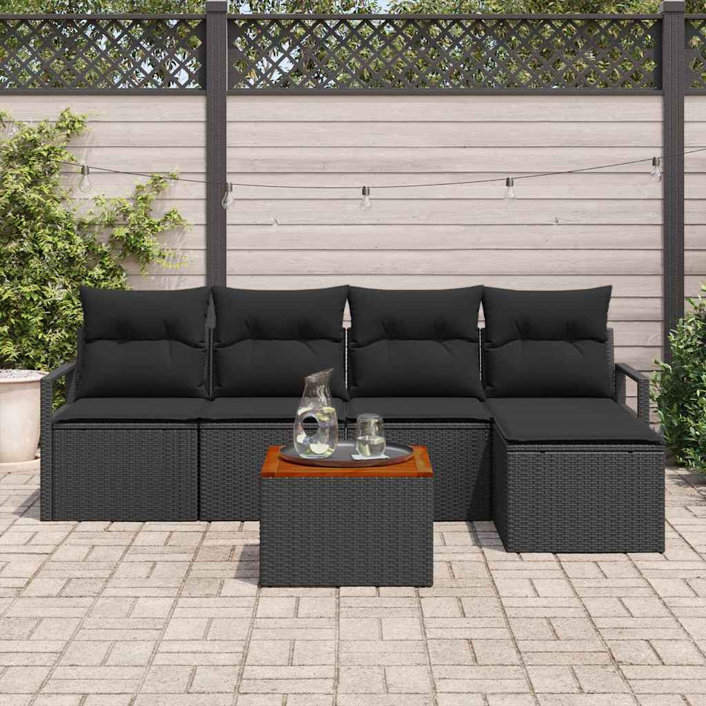 Set Divano da Giardino 6 pz Nero polyrattan
