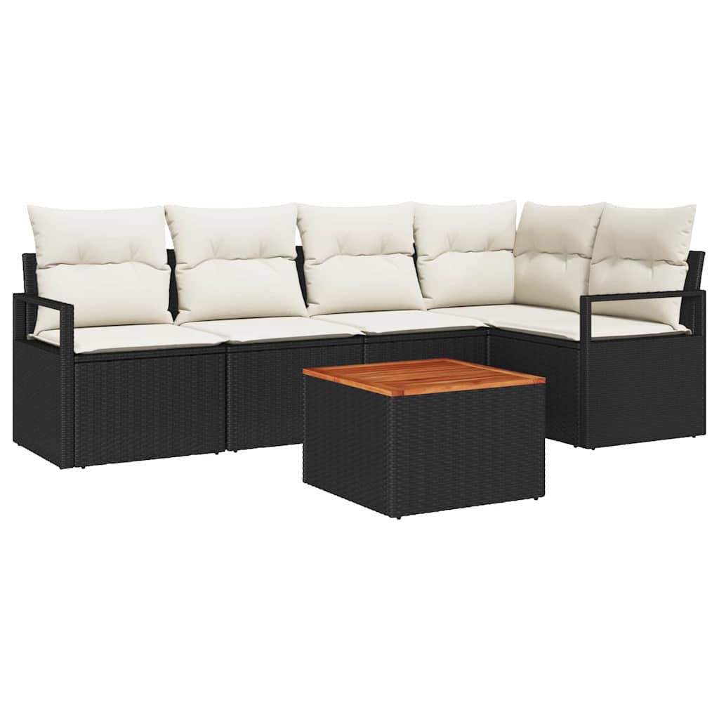 Set Divano da Giardino 6 pz Nero polyrattan