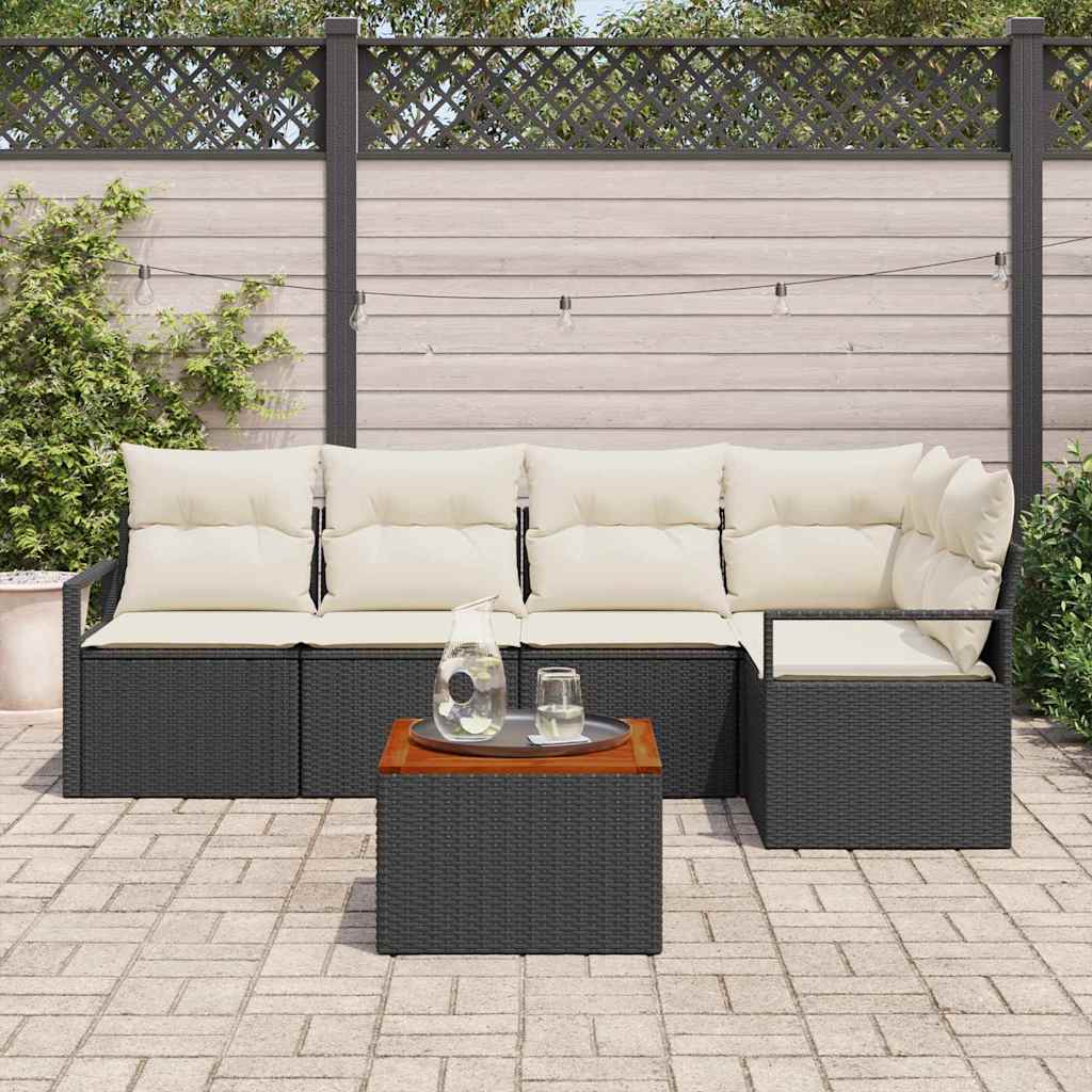 Set Divano da Giardino 6 pz Nero polyrattan