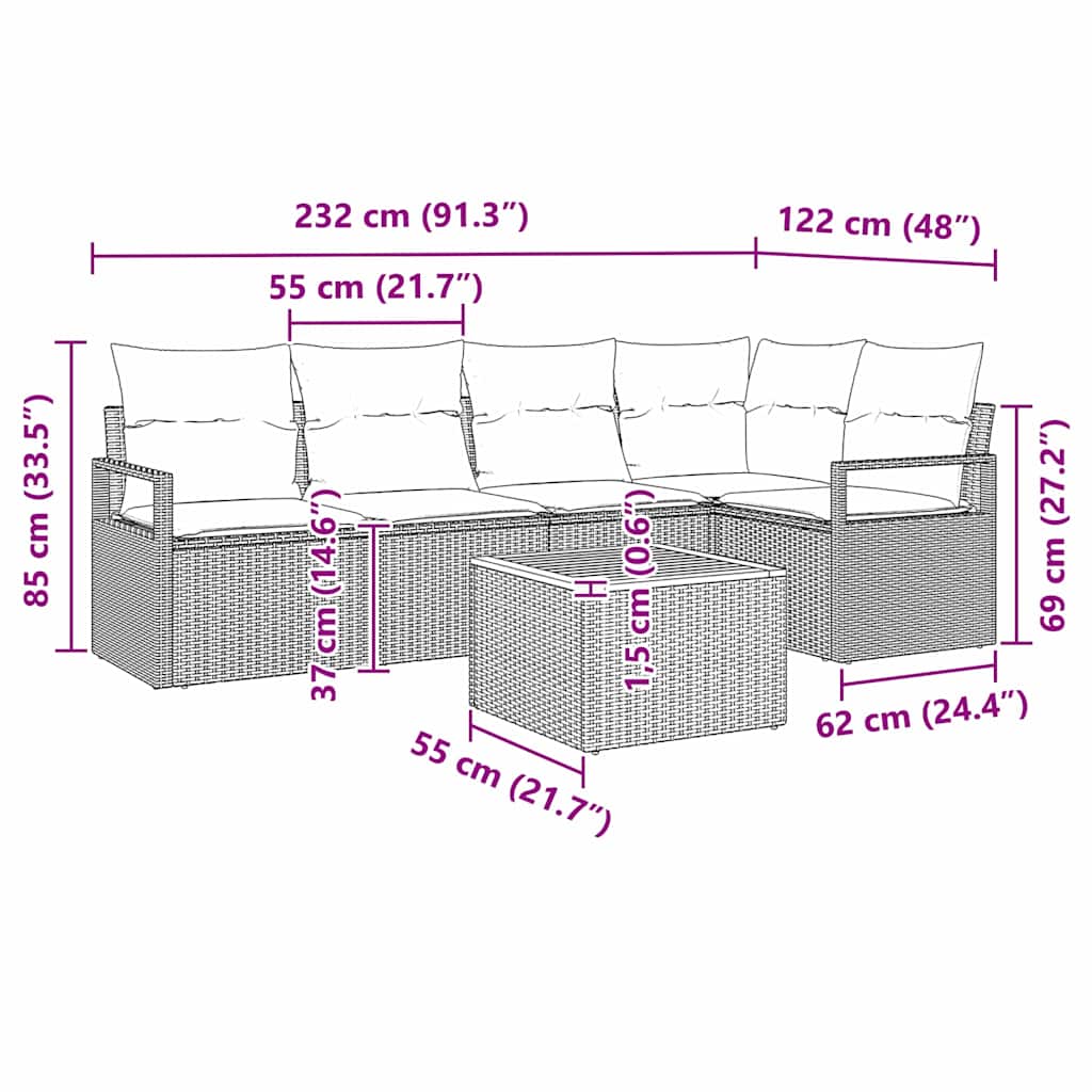 Set Divano da Giardino 6 pz Nero polyrattan