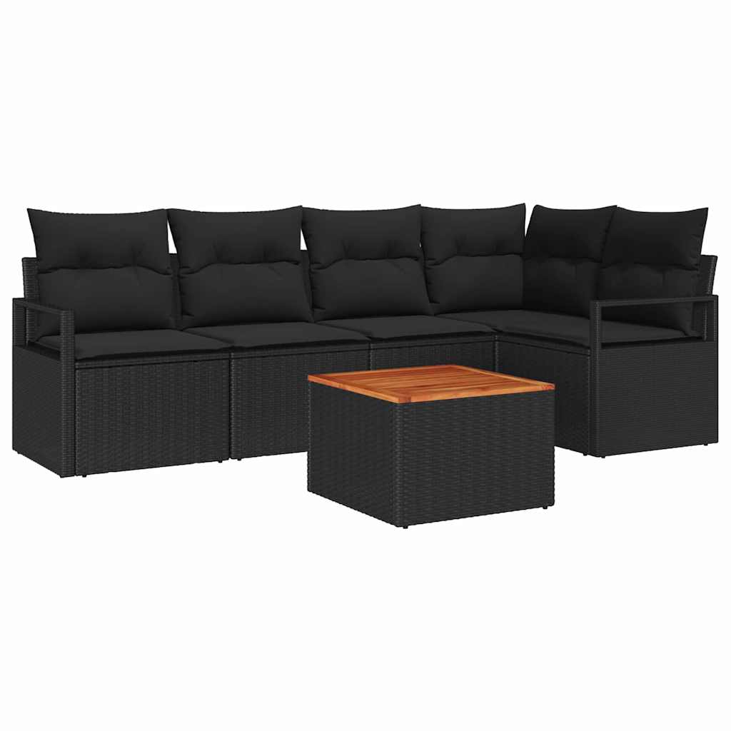 Set Divano da Giardino 6 pz Nero polyrattan