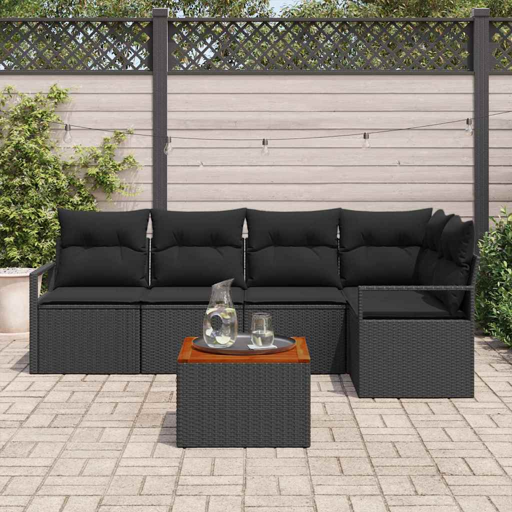 Set Divano da Giardino 6 pz Nero polyrattan