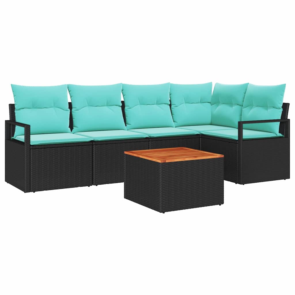 Set Divano da Giardino 6 pz Nero polyrattan
