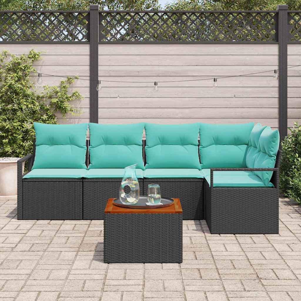 Set Divano da Giardino 6 pz Nero polyrattan