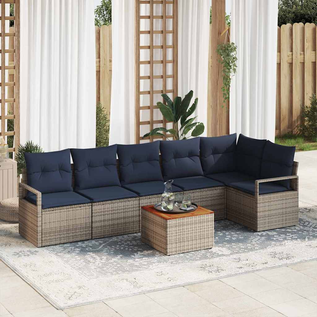 Set Divano da Giardino 7 pz Grigio polyrattan