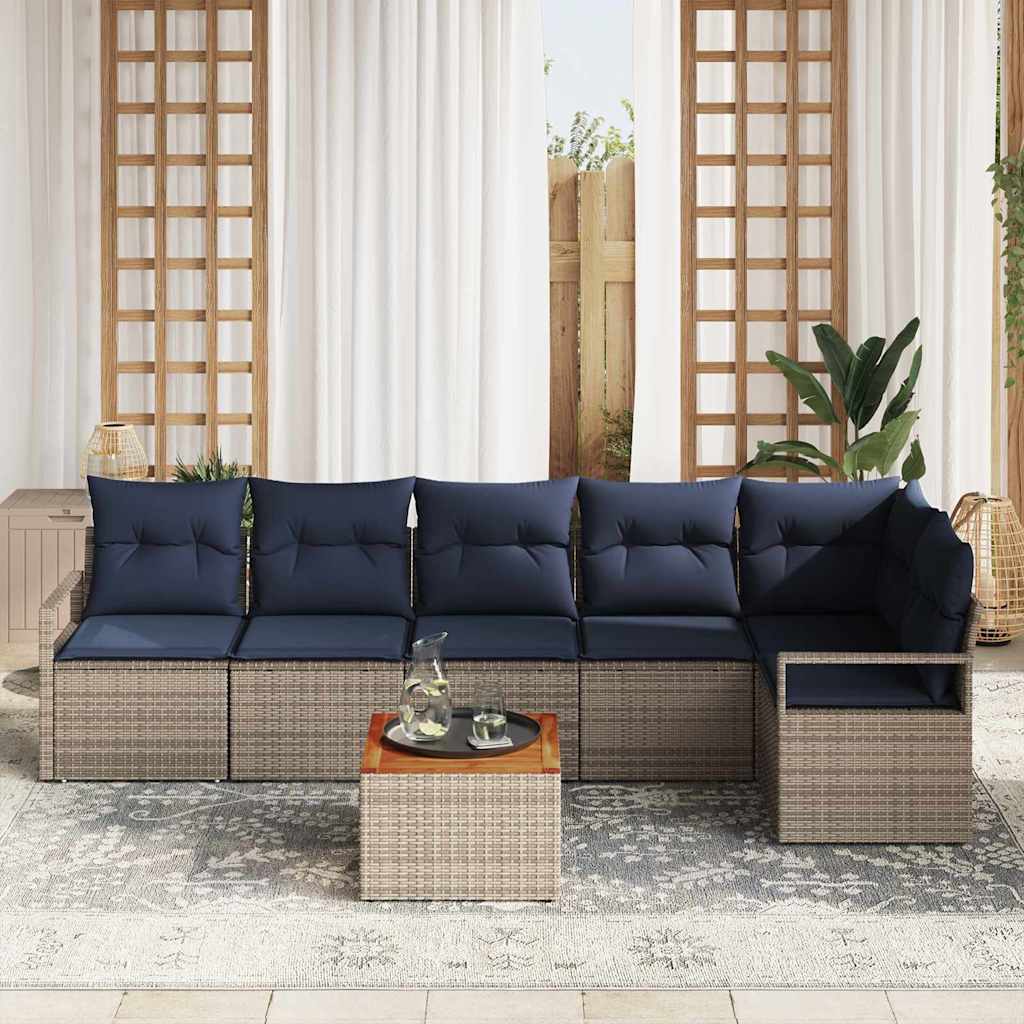 Set Divano da Giardino 7 pz Grigio polyrattan