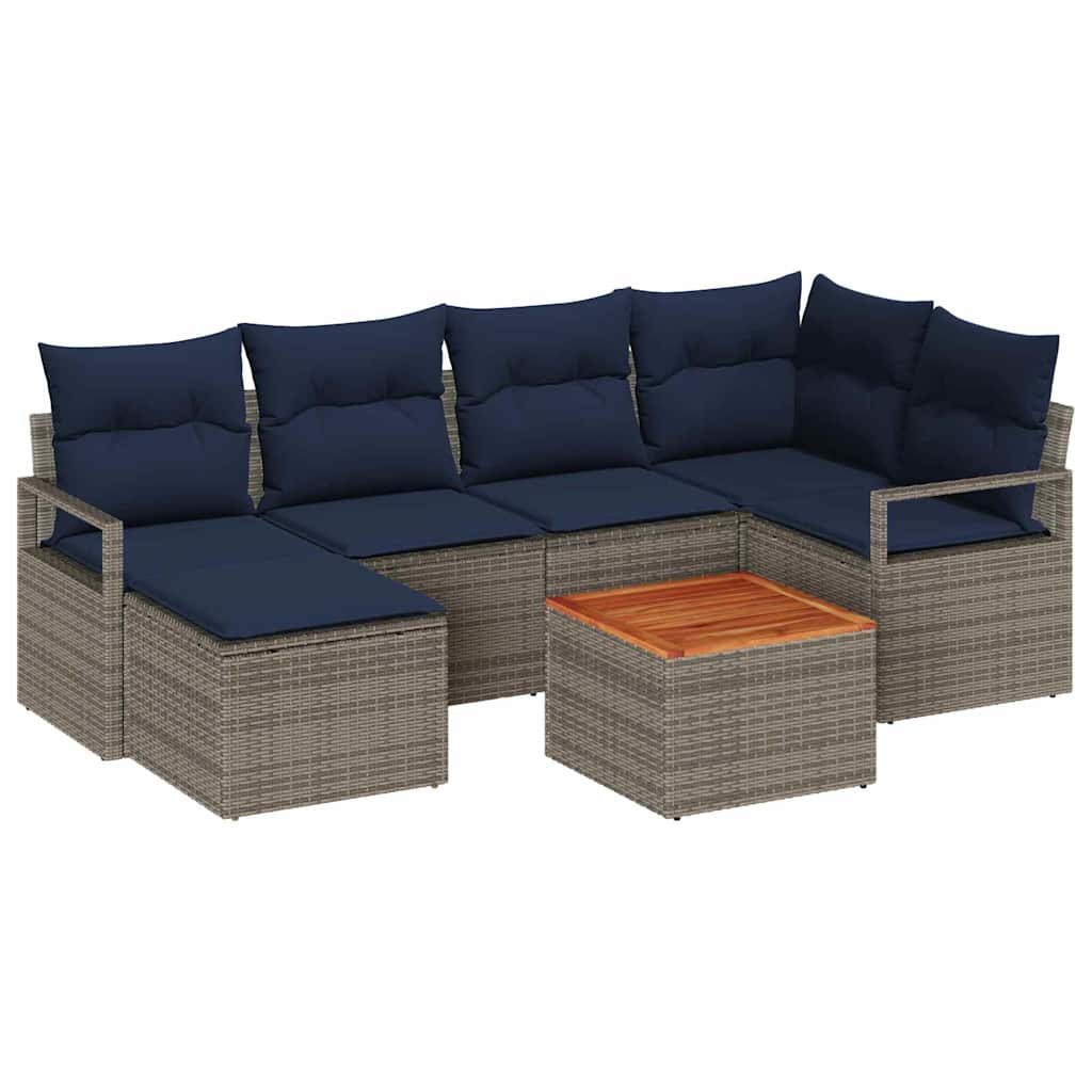 Set Divano da Giardino 7 pz Grigio polyrattan