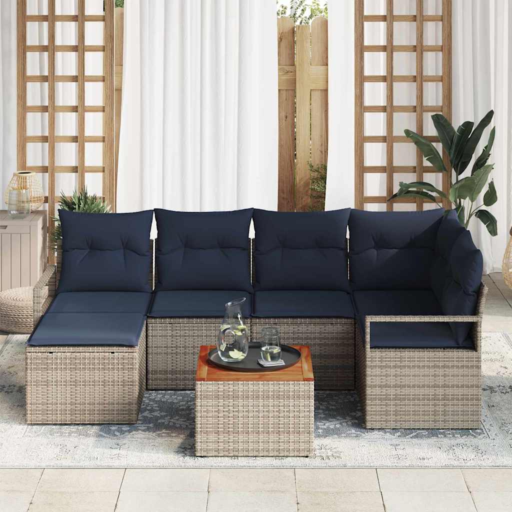 Set Divano da Giardino 7 pz Grigio polyrattan