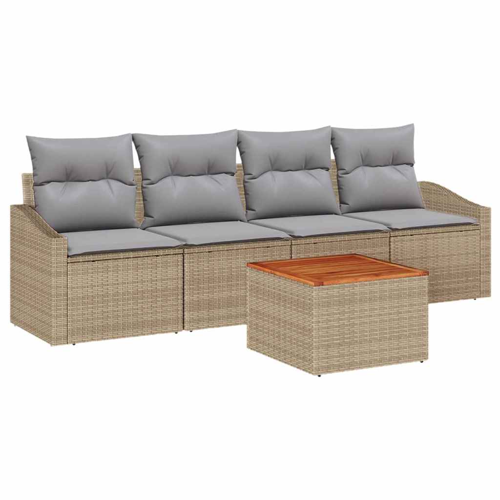 Set Divano da Giardino 5 pz Beige polyrattan