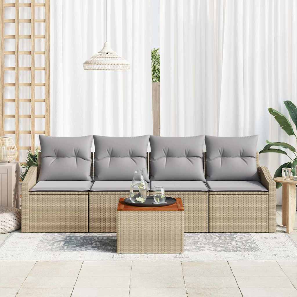 Set Divano da Giardino 5 pz Beige polyrattan