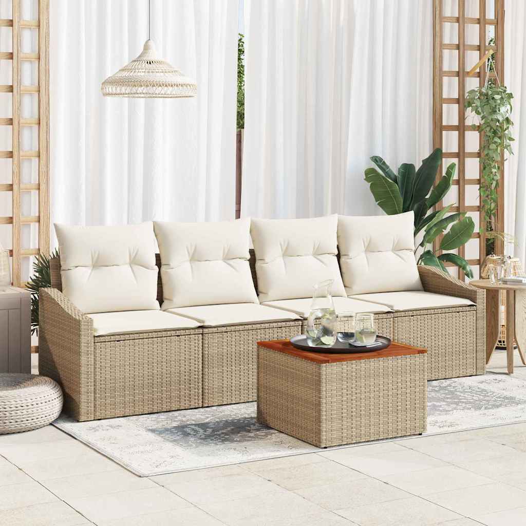 Set Divano da Giardino 5 pz Beige polyrattan