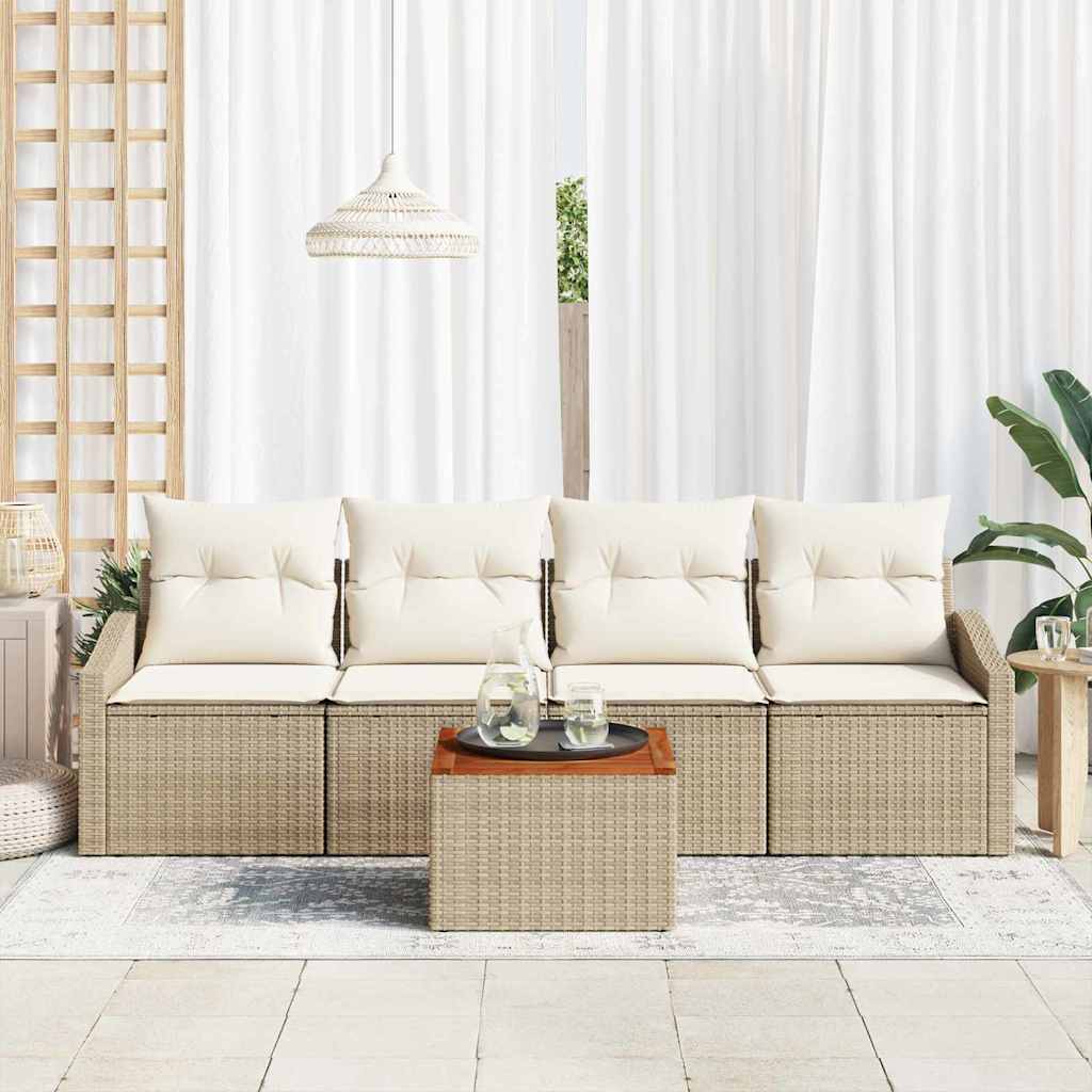 Set Divano da Giardino 5 pz Beige polyrattan