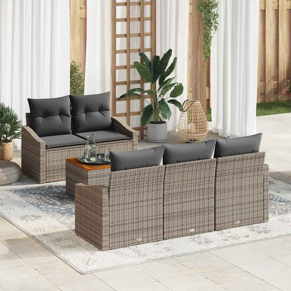 Set Divano da Giardino 6 pz Grigio polyrattan