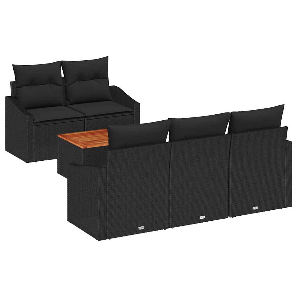 Set Divano da Giardino 6 pz Nero polyrattan