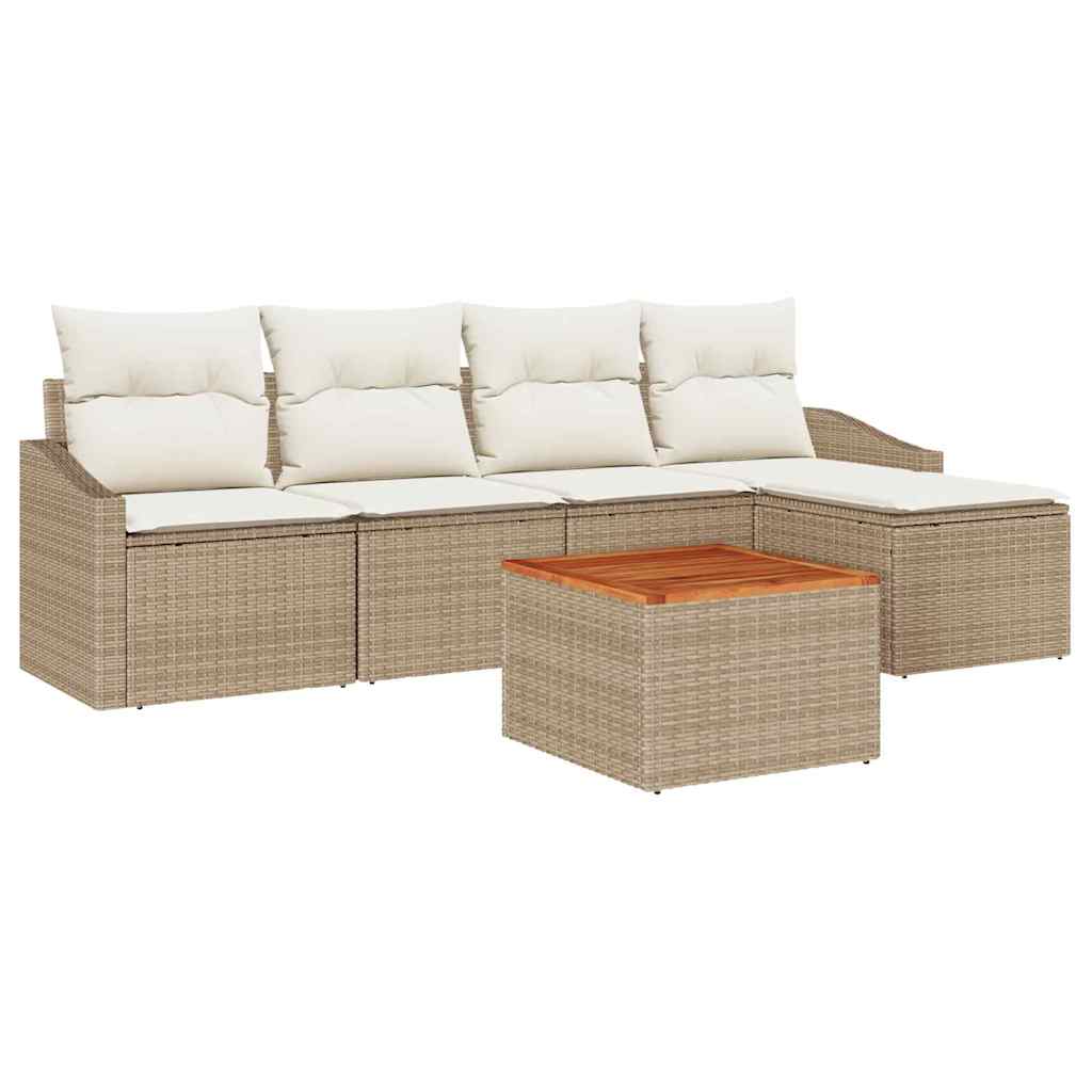 Set Divano da Giardino 6 pz Beige polyrattan