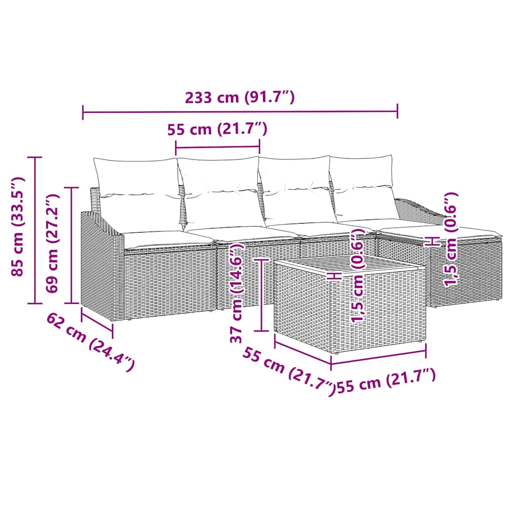 Set Divano da Giardino 6 pz Beige polyrattan