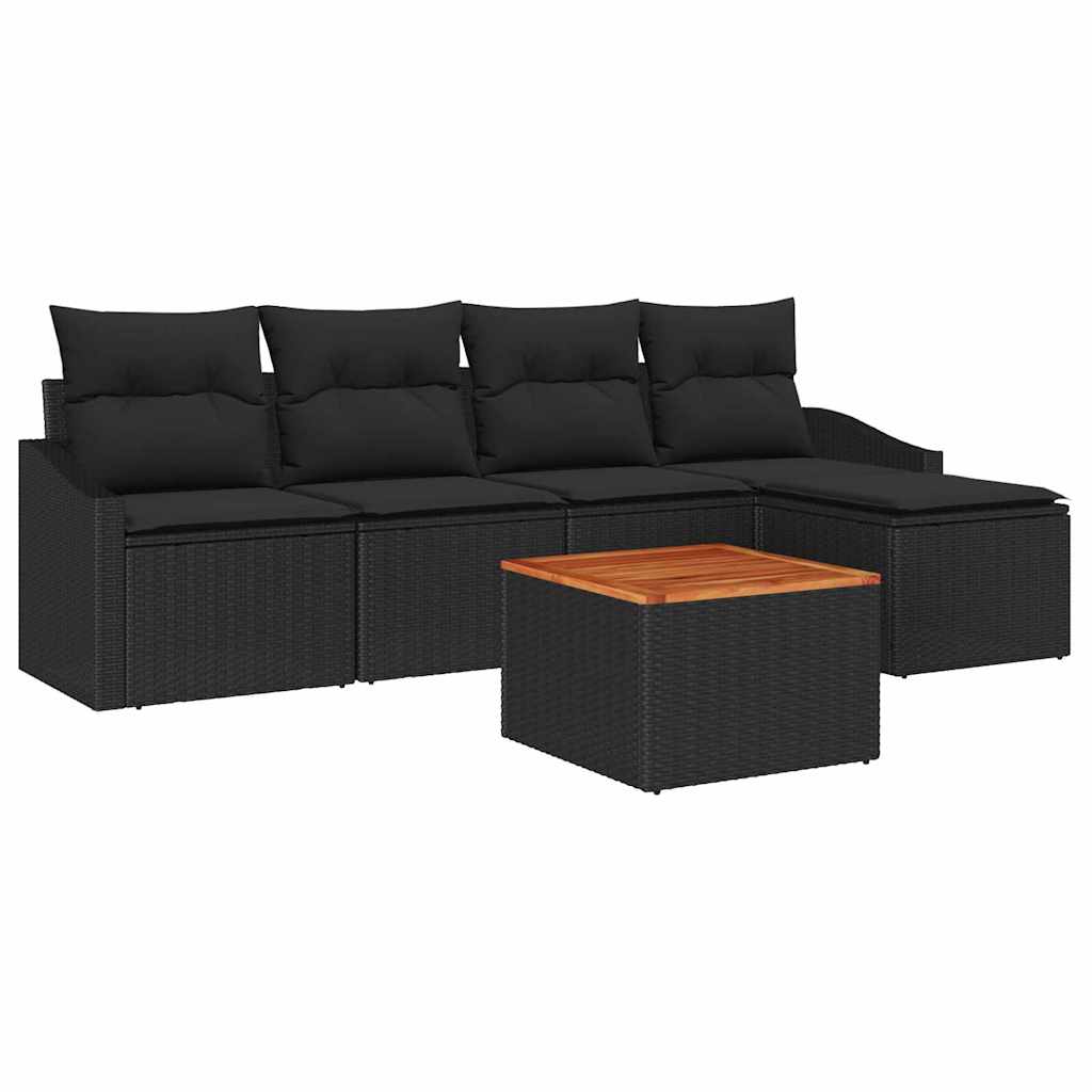 Set Divano da Giardino 6 pz Nero polyrattan