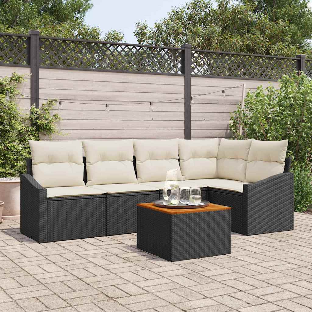 Set Divano da Giardino 6 pz Nero polyrattan