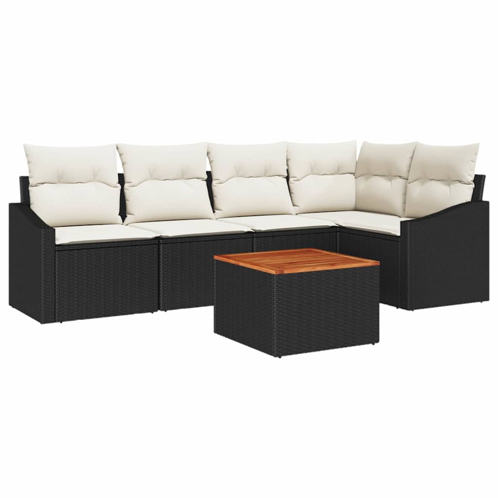 Set Divano da Giardino 6 pz Nero polyrattan