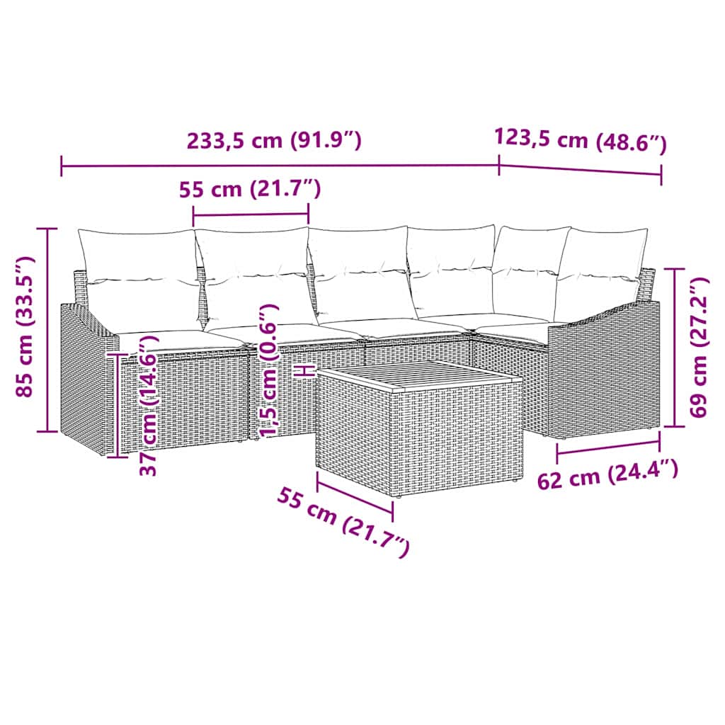 Set Divano da Giardino 6 pz Nero polyrattan
