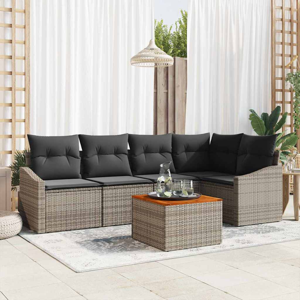 Set Divano da Giardino 6 pz Grigio polyrattan