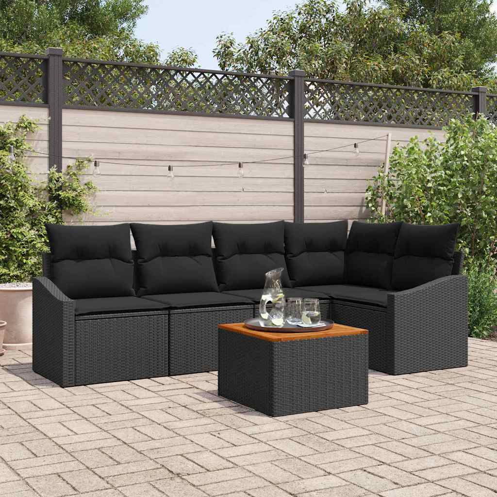 Set Divano da Giardino 6 pz Nero polyrattan