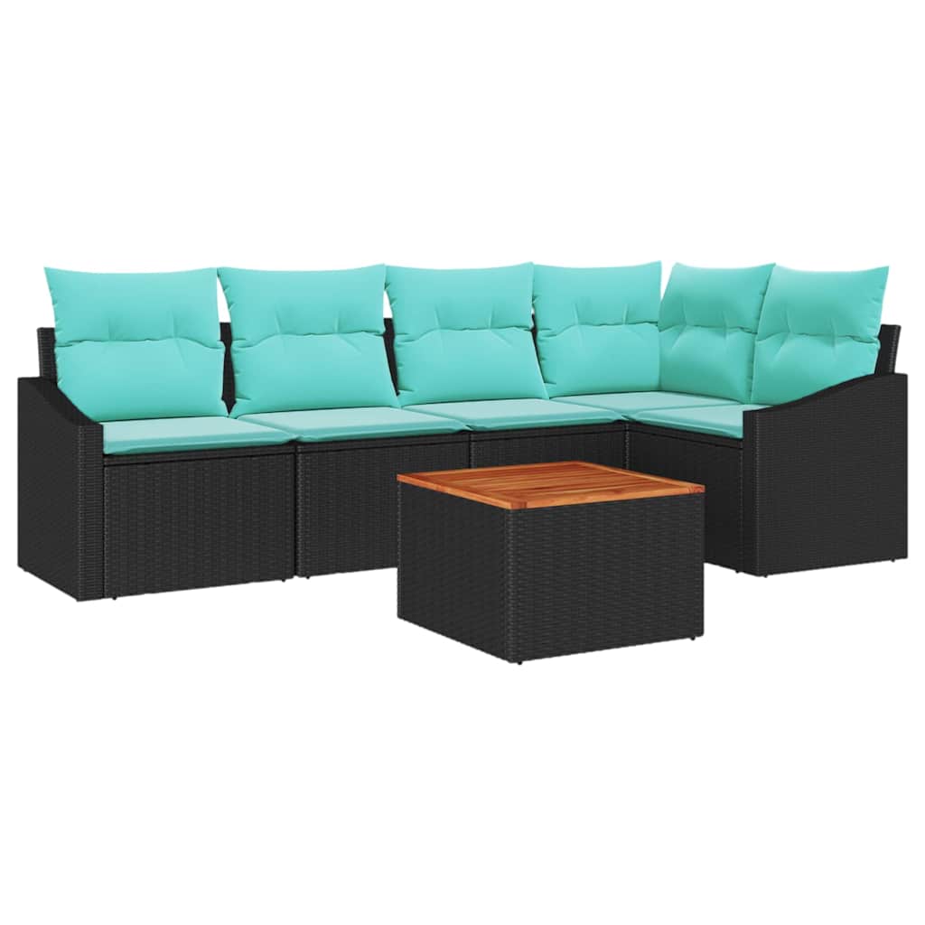 Set Divano da Giardino 6 pz Nero polyrattan