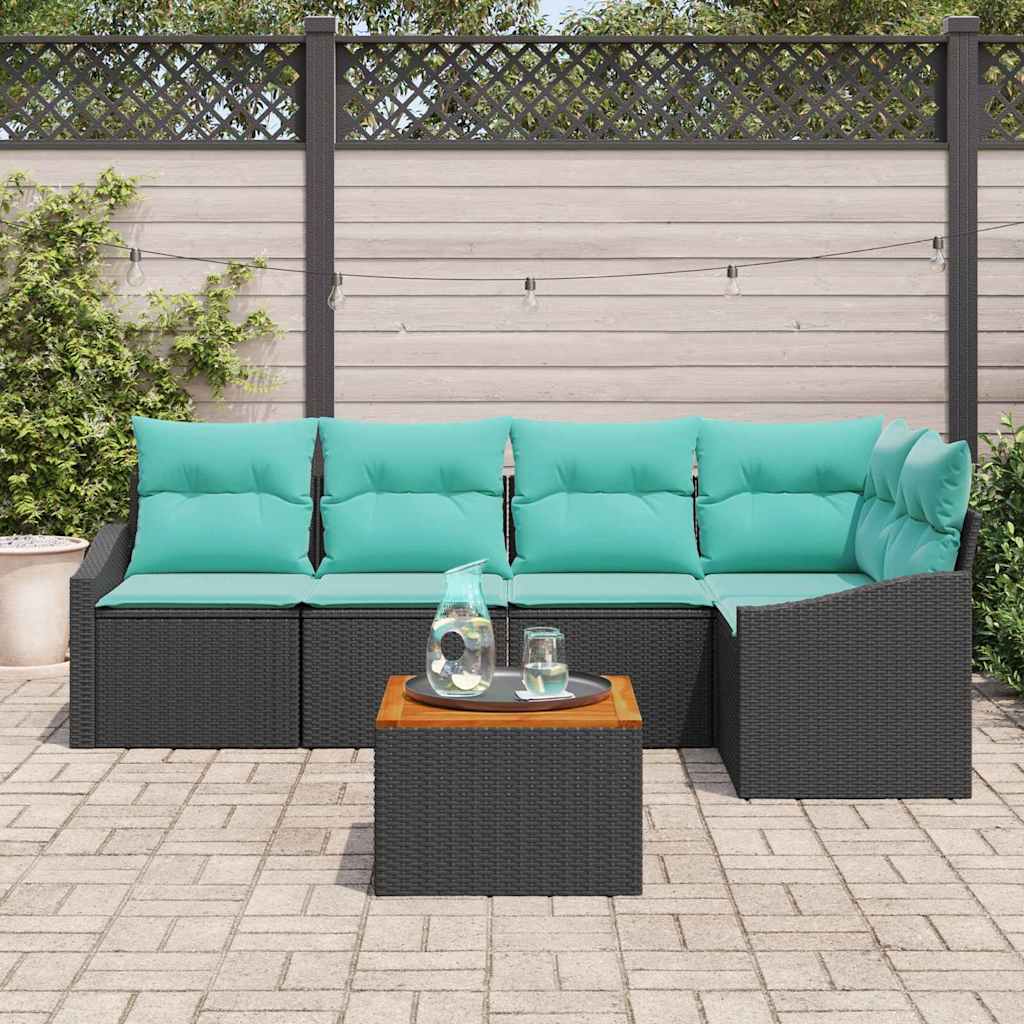 Set Divano da Giardino 6 pz Nero polyrattan