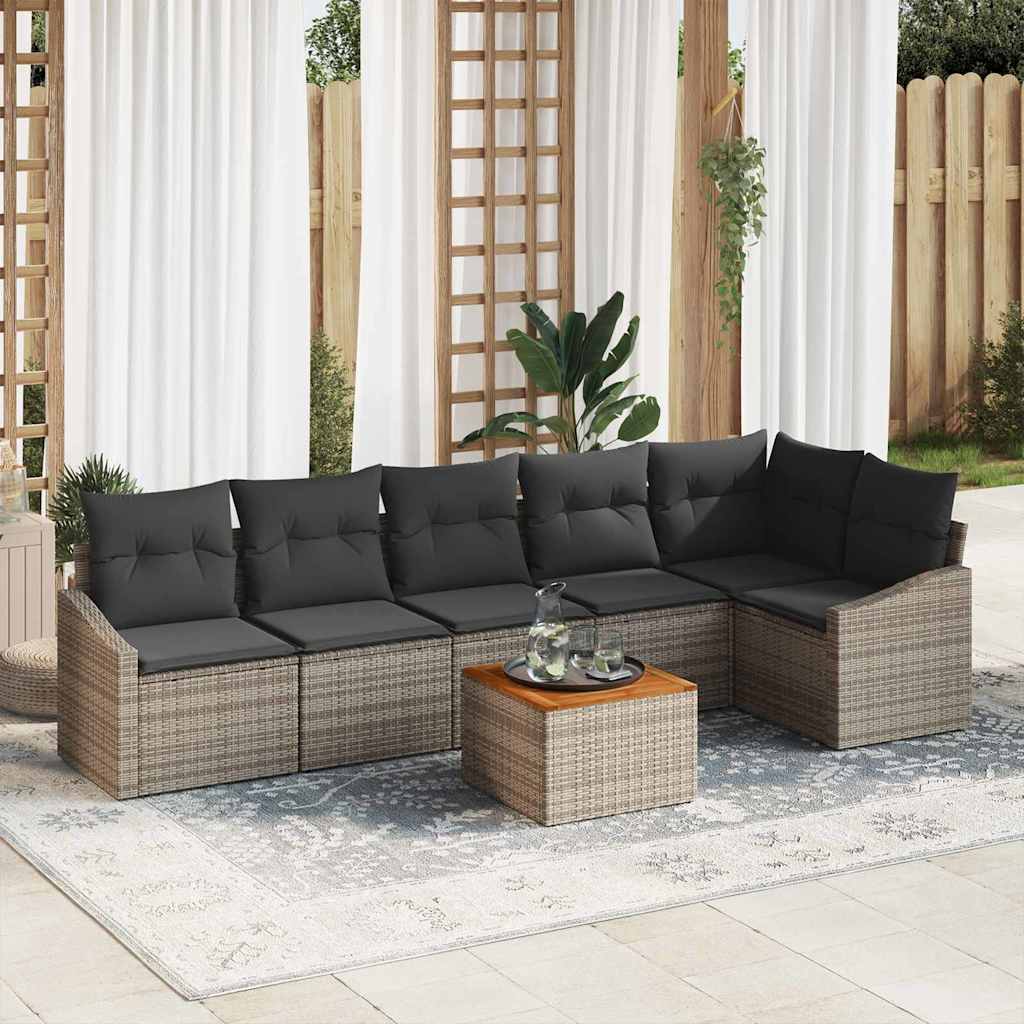 Set Divano da Giardino 7 pz Grigio polyrattan