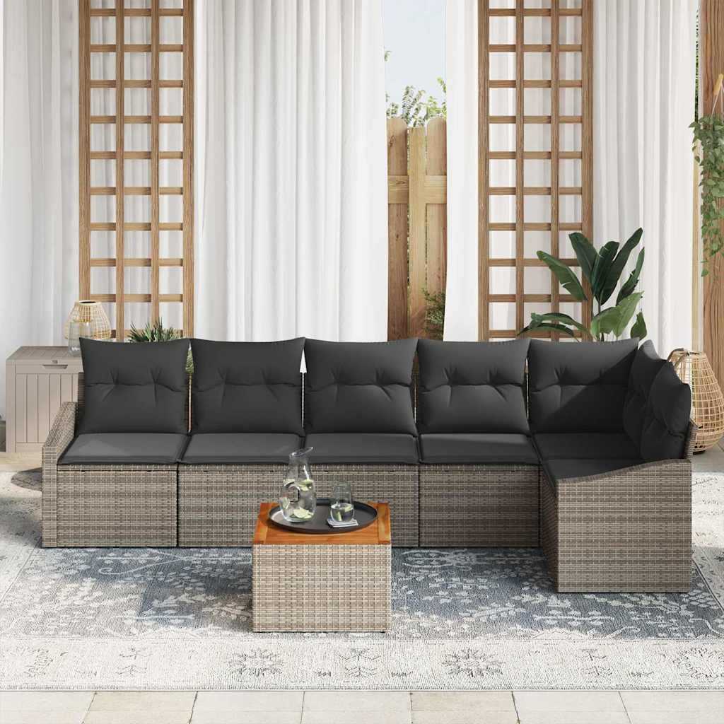 Set Divano da Giardino 7 pz Grigio polyrattan
