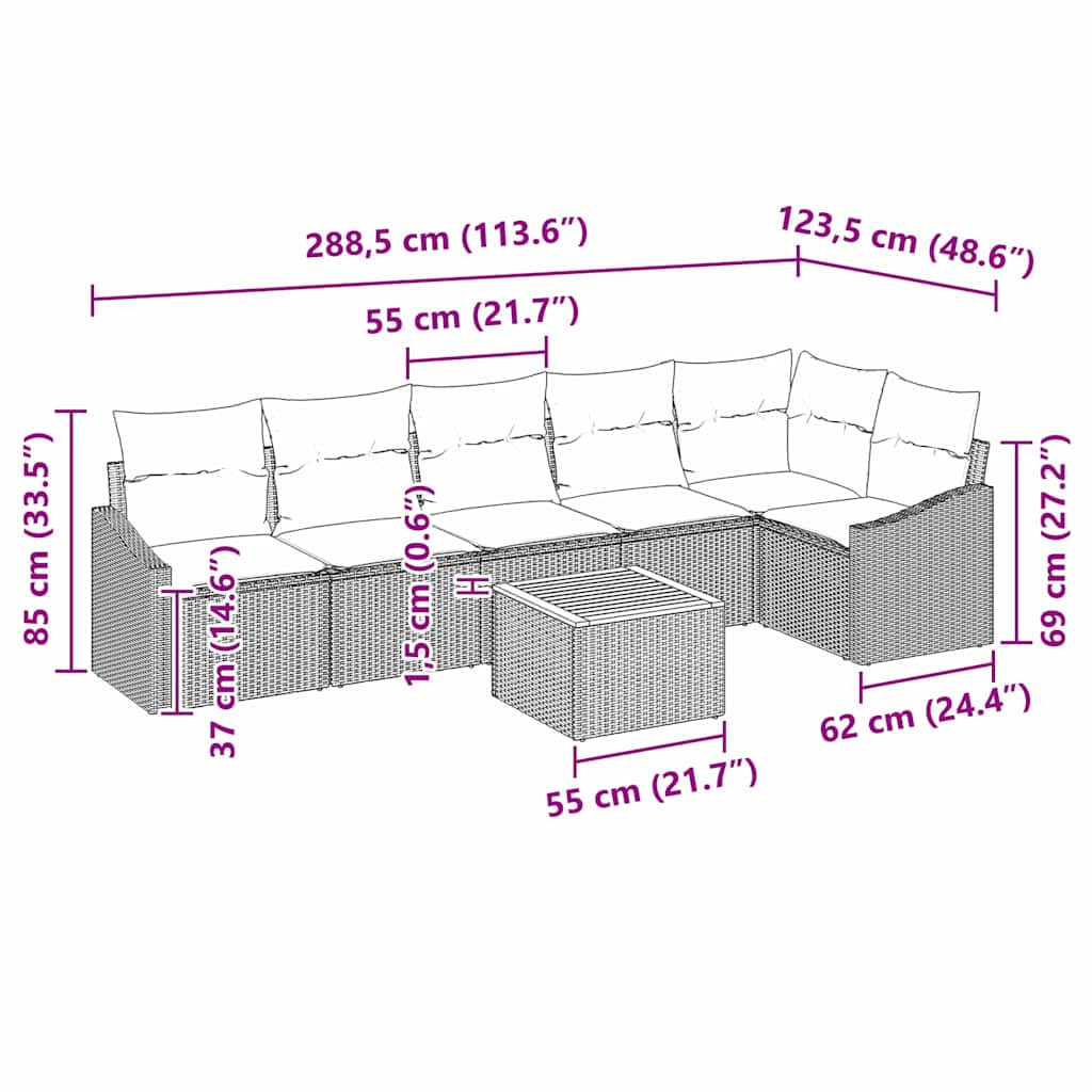 Set Divano da Giardino 7 pz Grigio polyrattan