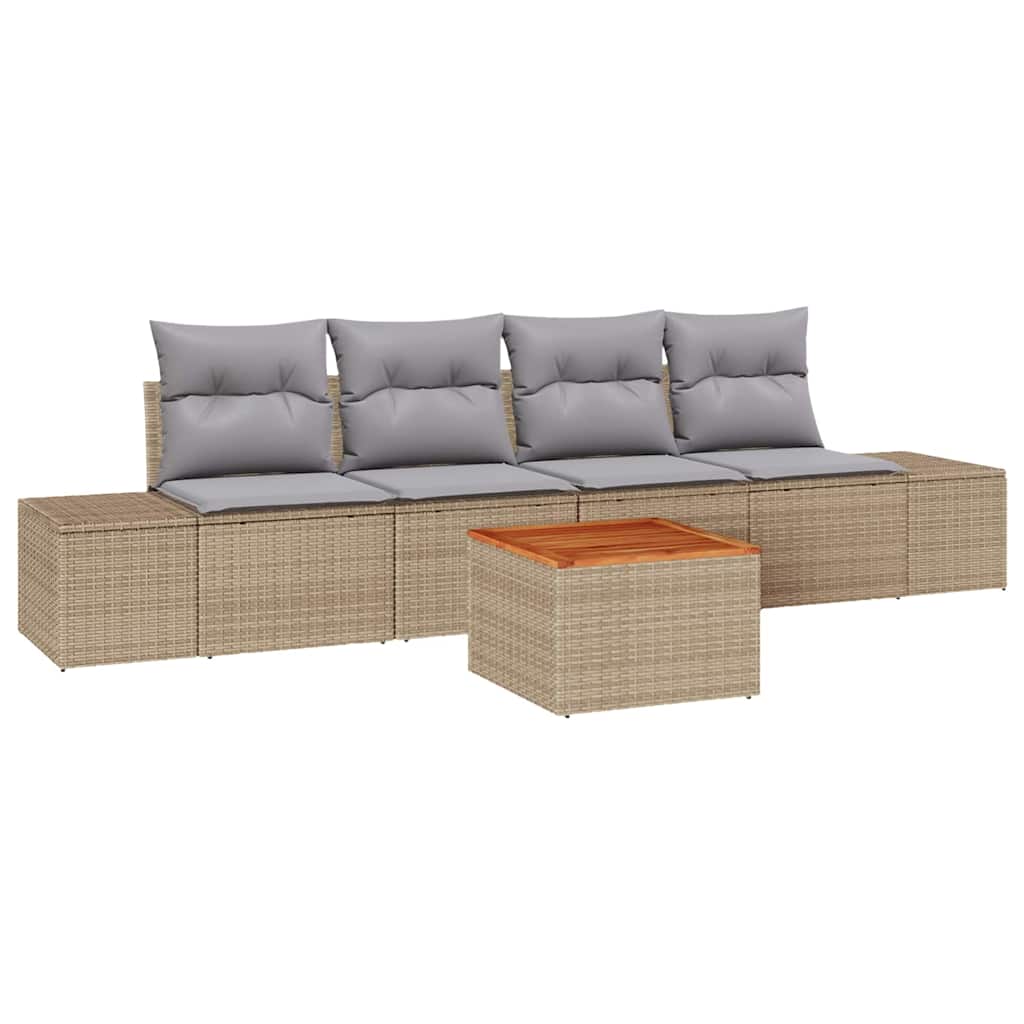 Set Divano da Giardino 5 pz Beige polyrattan
