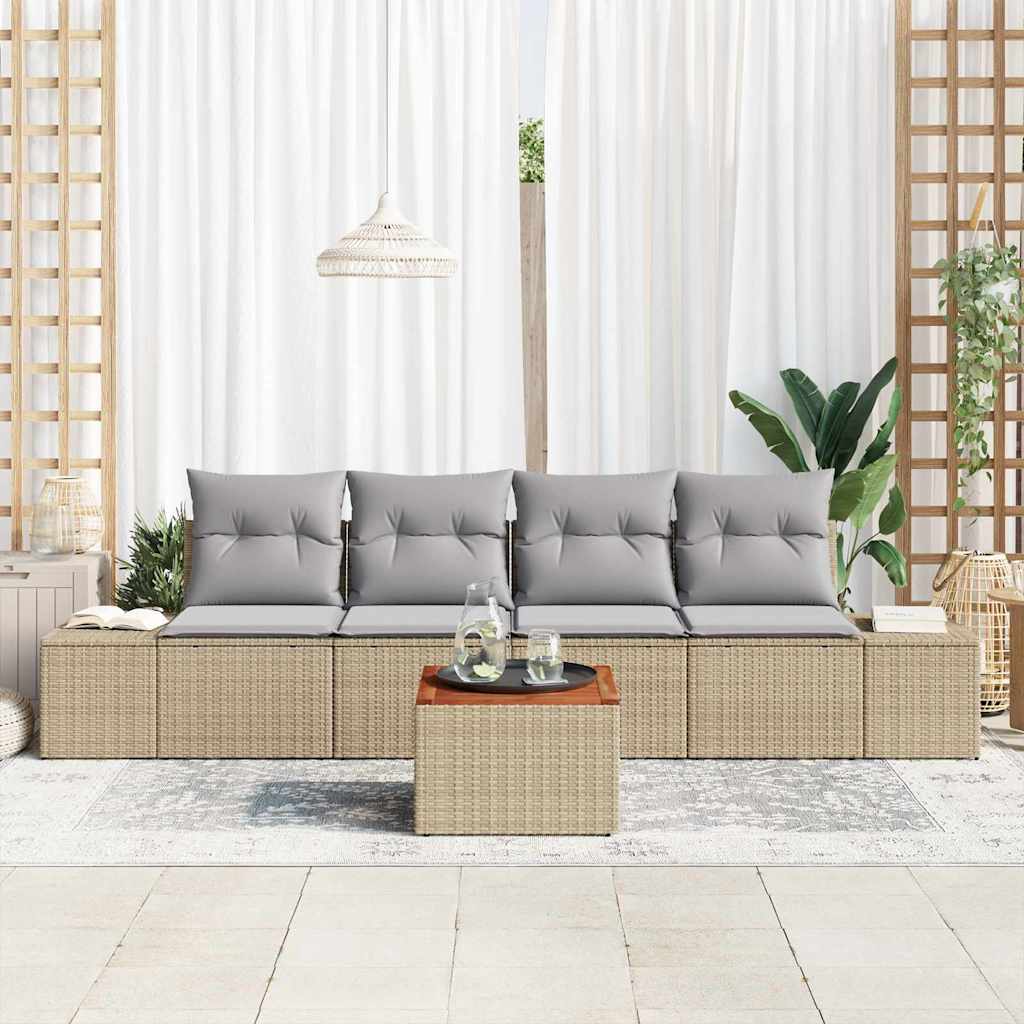 Set Divano da Giardino 5 pz Beige polyrattan
