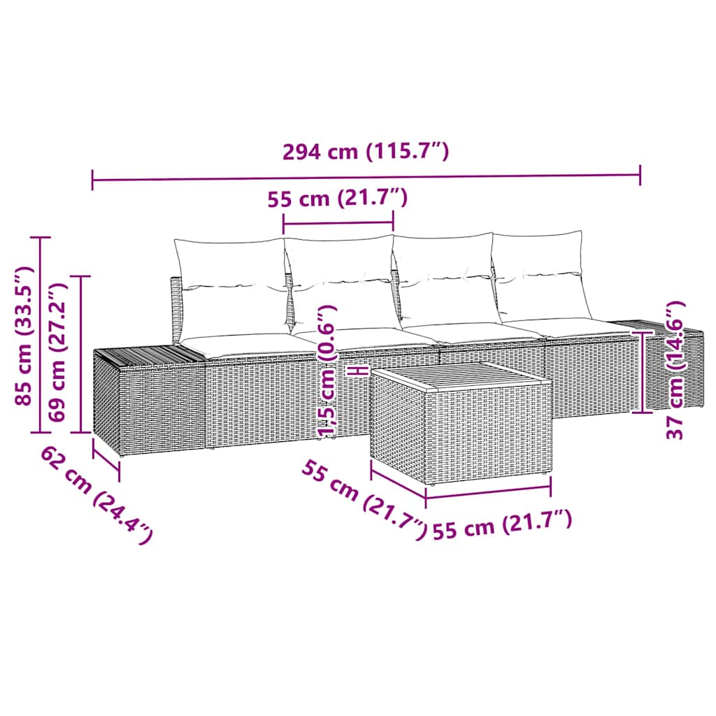 Set Divano da Giardino 5 pz Beige polyrattan