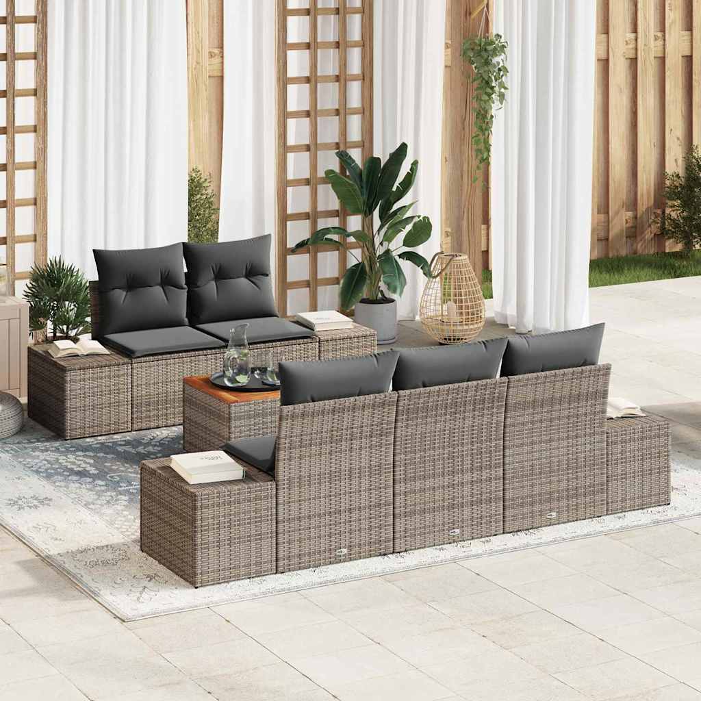 Set Divano da Giardino 6 pz Grigio polyrattan