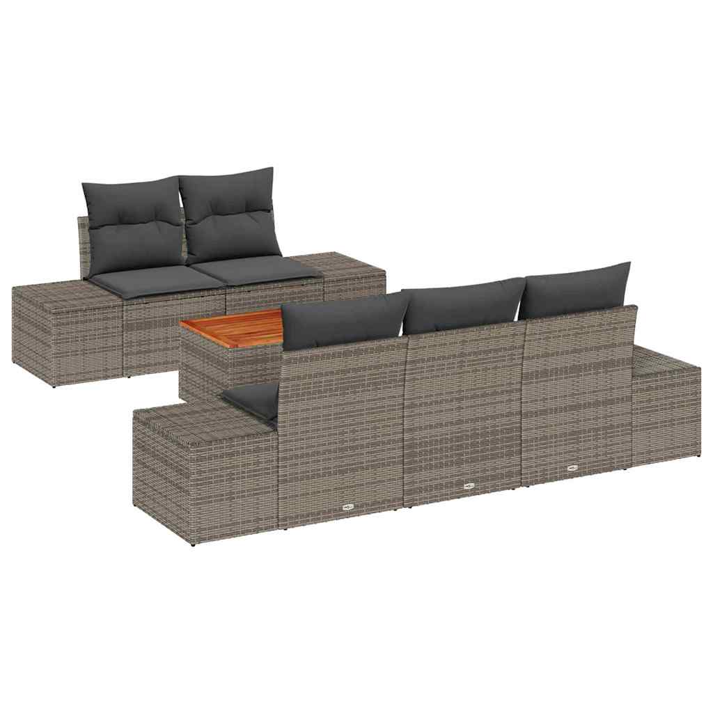 Set Divano da Giardino 6 pz Grigio polyrattan