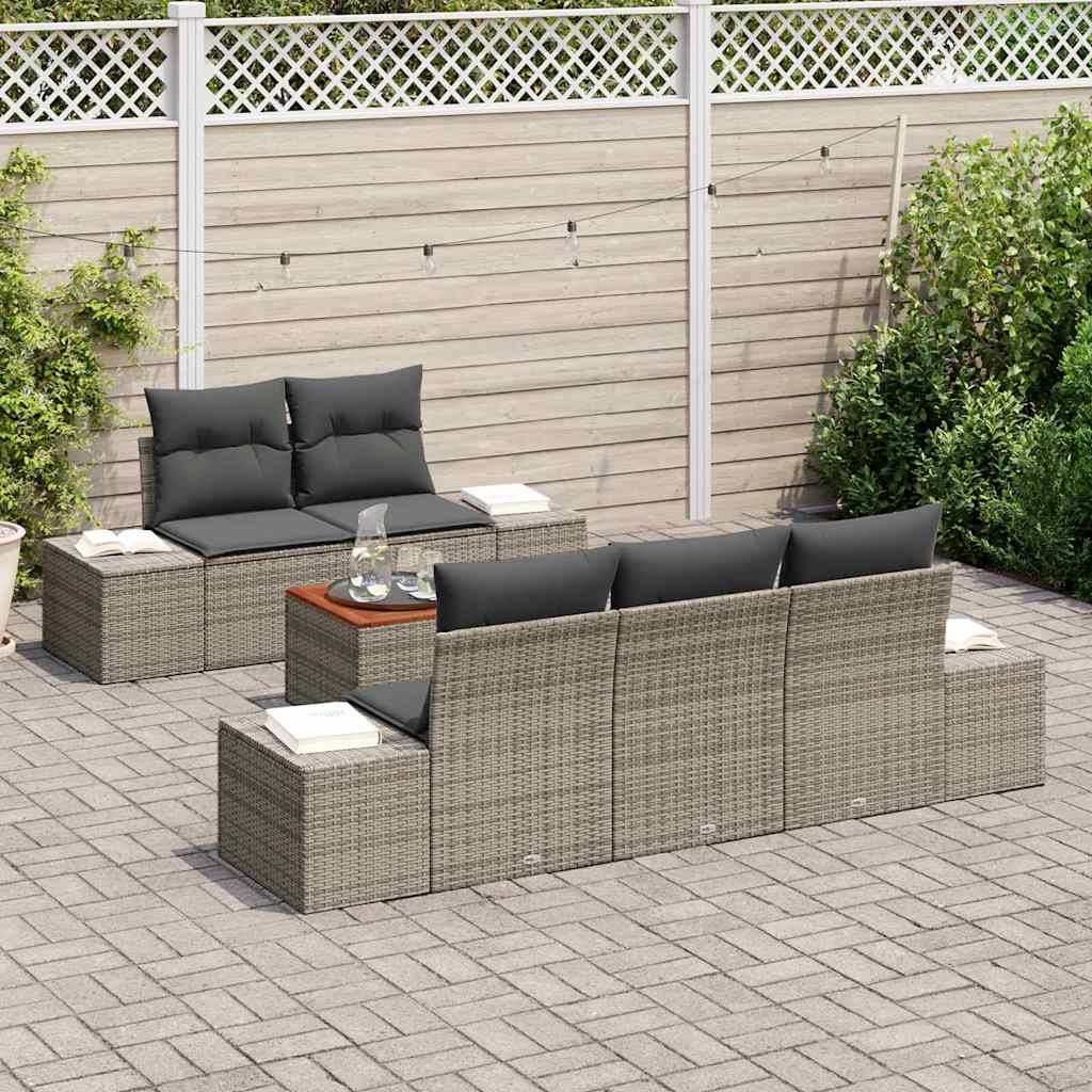 Set Divano da Giardino 6 pz Grigio polyrattan