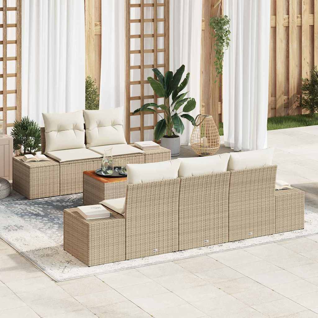 Set Divano da Giardino 6 pz Beige polyrattan