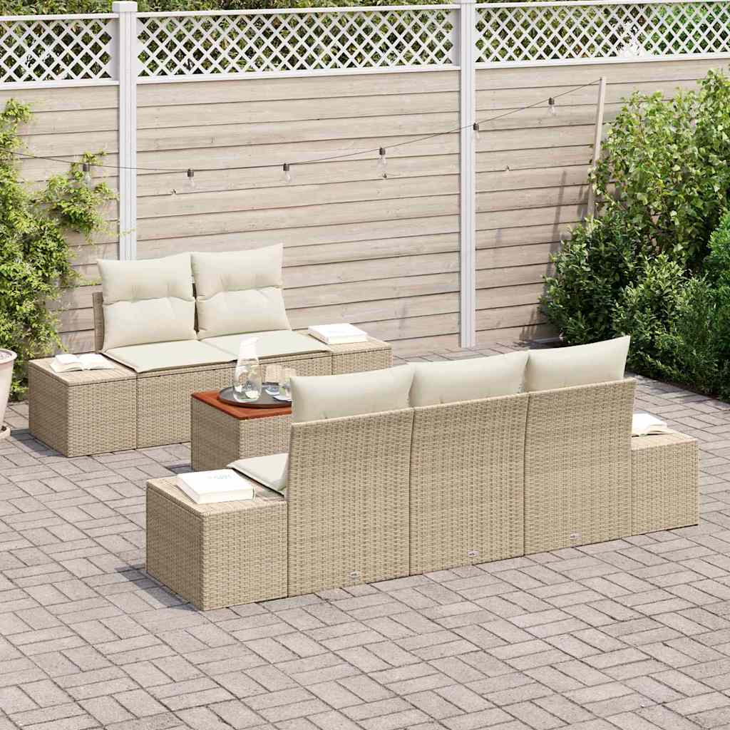 Set Divano da Giardino 6 pz Beige polyrattan